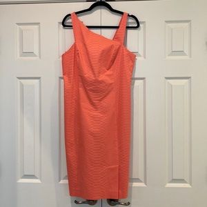 Beautiful coral color Doncaster dress , ideal for a wedding guest . Fully lined